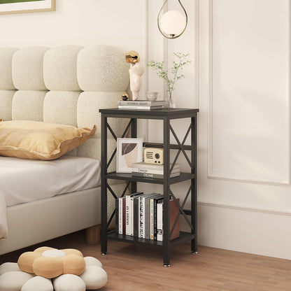 YMYNY 3 Tiers Industrial Metal Bookcase, Black Storage Organizer for Living Room, Home Office, Bedroom, 29.5 * 15.75 *