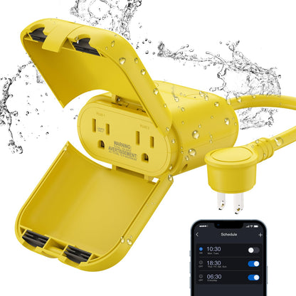 ELEGRP PQR20 Outdoor Smart Plug Waterproof IP66, WiFi Plug with 2 Individually Sockets, Compatible with Alexa & Google Assistant, Smart Outdoor Outlet for String Lights, UL Certified, 2 Pack, Black