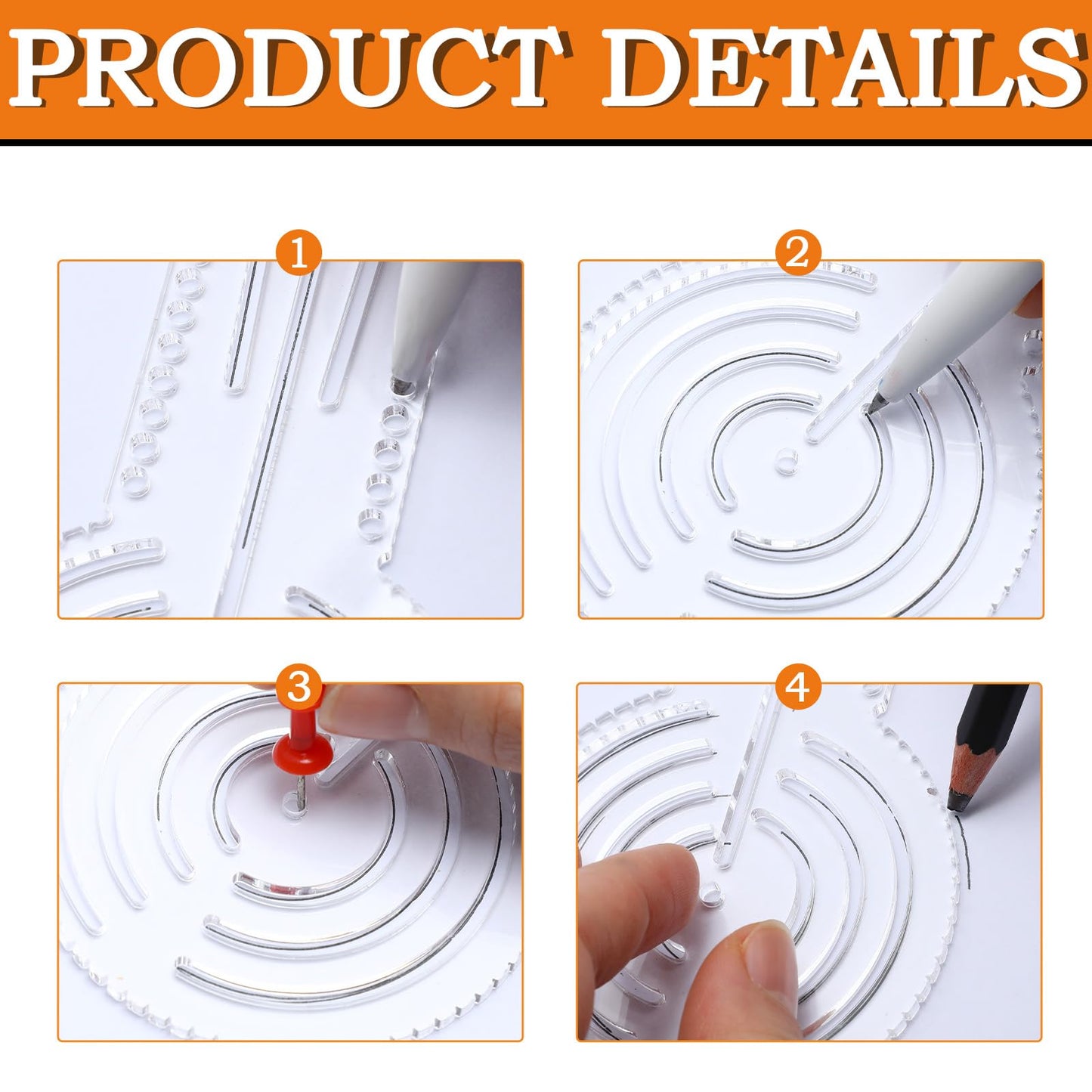 ForraFun 4 Pcs 3-in-1 Mandala Ruler Tool with Holes 4 Size Mandala Dot Art Circle Maker Compass Protractor Straight Dotting Ruler for DIY Drawing Stencil Art Geometric Projects