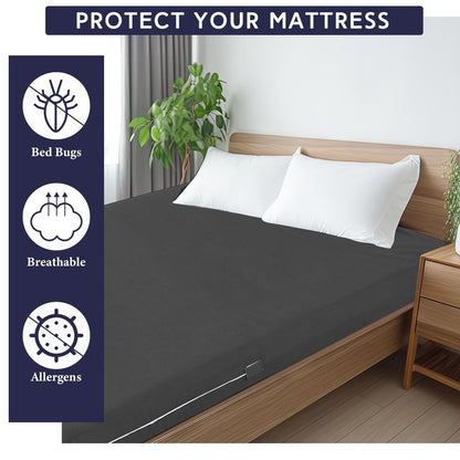 HunnmingRe Zippered Mattress Fitted Protector Deep Mattress Encasement Soft Zipper Fitted Sheet Microfiber Bed Sheet Cover for Bed(Dark Gray,King,12-16in)