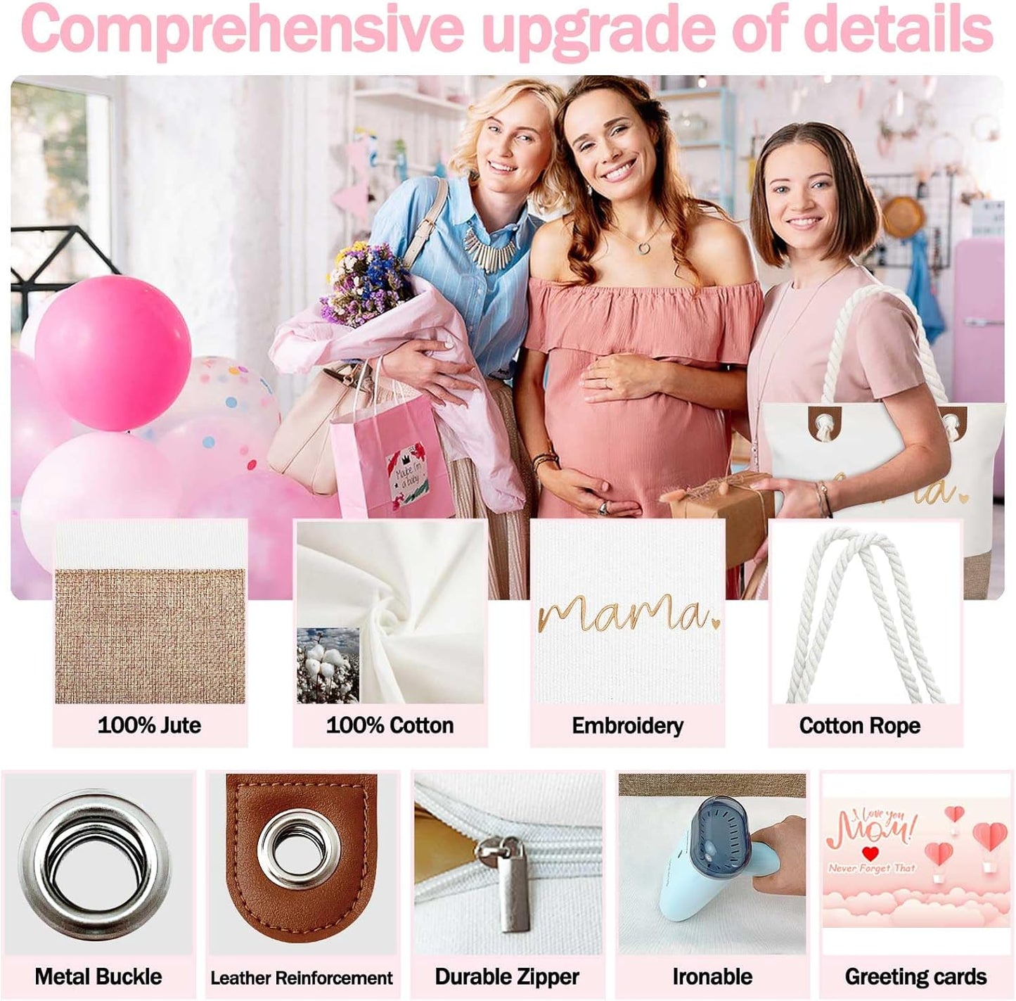GhvyenntteS Mama Bag, Mothers Day Gifts for Mom Grandma, New Mom Gifts, Mom Tote Bag with Zipper for Hospital