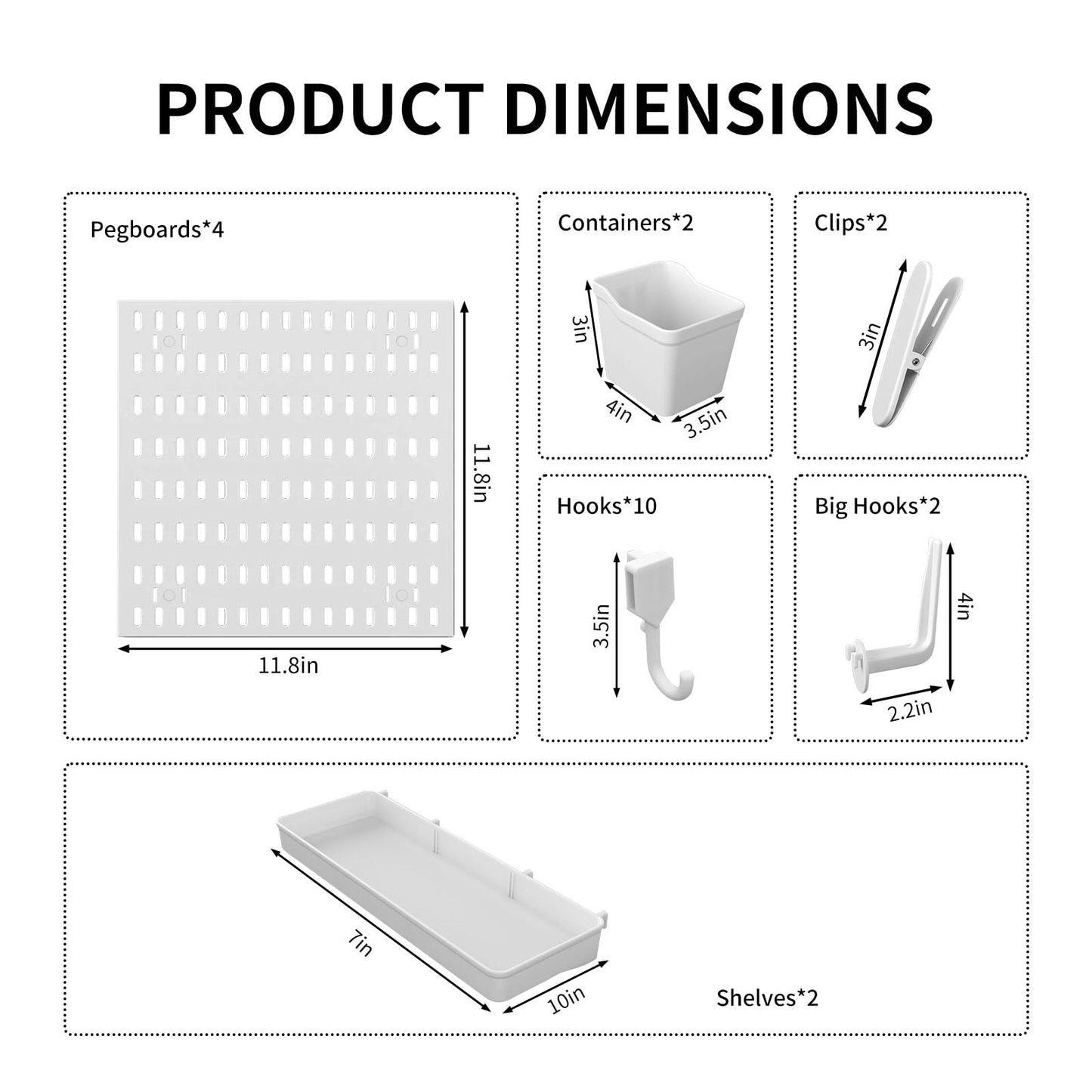SHGJ&SOFT Peg Board Wall Organizer Panels, 22pcs - Includes 4 White Pegboards & Accessories, Plastic Pegboard for Home，Office, Craft Room, Gaming Setup, 24″×24″, Wall Mount Display Pegboard Panel Kits