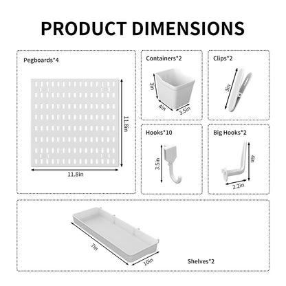 SHGJ&SOFT Peg Board Wall Organizer Panels, 22pcs - Includes 4 White Pegboards & Accessories, Plastic Pegboard for Home，Office, Craft Room, Gaming Setup, 24″×24″, Wall Mount Display Pegboard Panel Kits