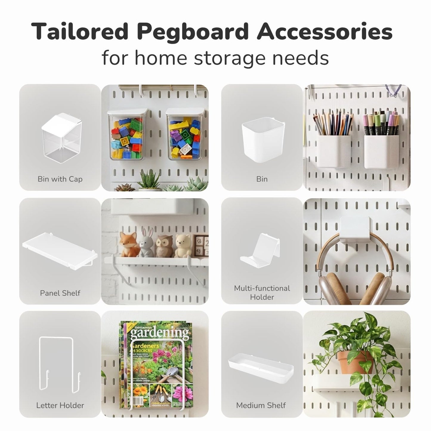 Keepo Peg Board Wall Organizer – Plastic Pegboard Panels, Modular Peg Board Storage System for Home Office, Craft Room, Gaming Setup (White, 33″×22″)