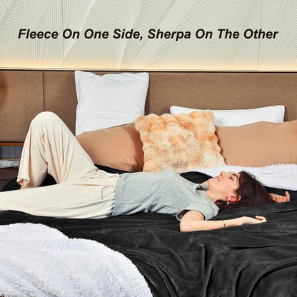 KAWAHOME Sherpa Fleece Blanket - Extra Warm 500GSM Plush Queen Size for Winter | 90" x 90" Dark Grey