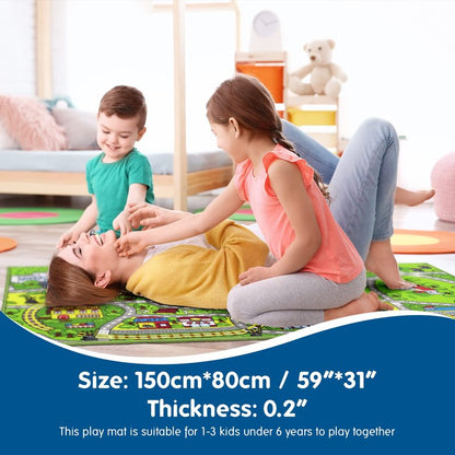 Booooom Jackson Car Rug with Exquisite Box,Washable Rug Kids Area Rug Play Mat 60"x32",Train Track Car Mat,Children Non Slip City Road Floor Carpet for Playroom Bedroom Kids Room