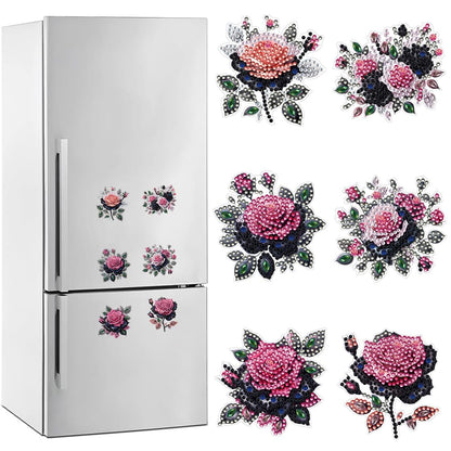POETRYDRAW 6 Pcs Diamond Painting Magnets Special Shape Rose Diamond Art Stickers Refrigerator for Fridge Stickers DIY Home Decors Crafts Gifts