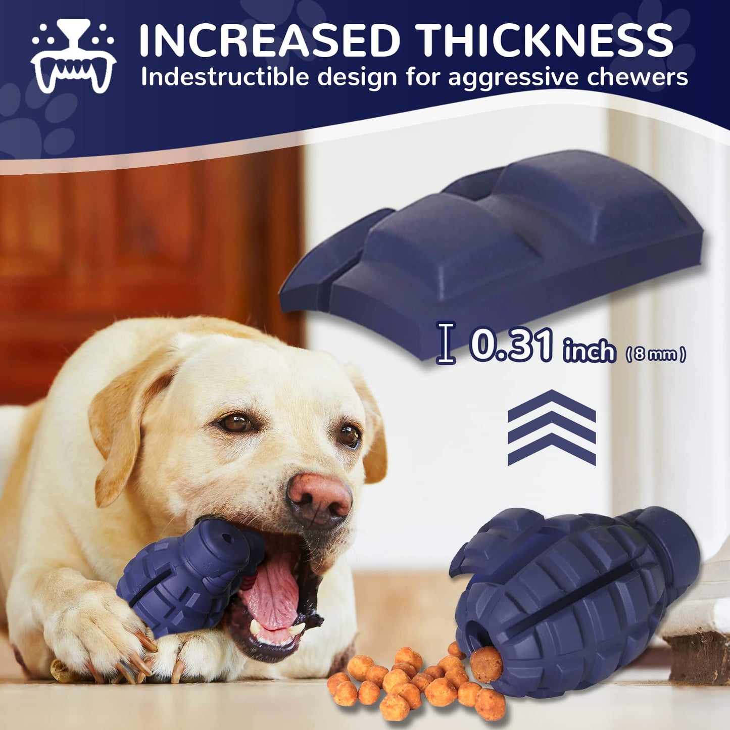 Dog Toys for Aggressive Chewers Large Breed, for German Shepherd, Indestructible Interactive Treat Dog Toys for Large Medium Breeds, Food Grade & Tough Rubber, Fun to Chew, Chase and Fetch (Blue)