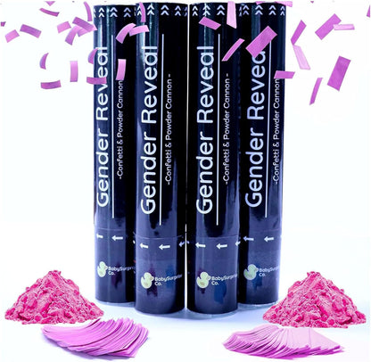4 100% Gender Reveal Confetti Cannon Pink Powder Smoke with Non-Toxic, Food-Grade Corn Starch - Safe and Easy