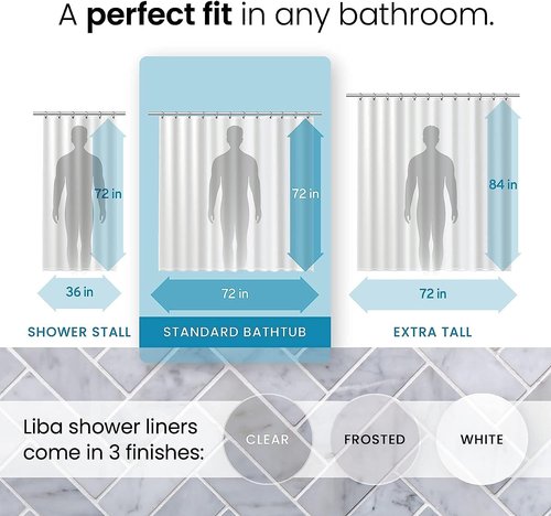 LiBa Waterproof Shower Curtain - Premium Non-Toxic PEVA with Rust-Proof Grommets | 72x72 Inches