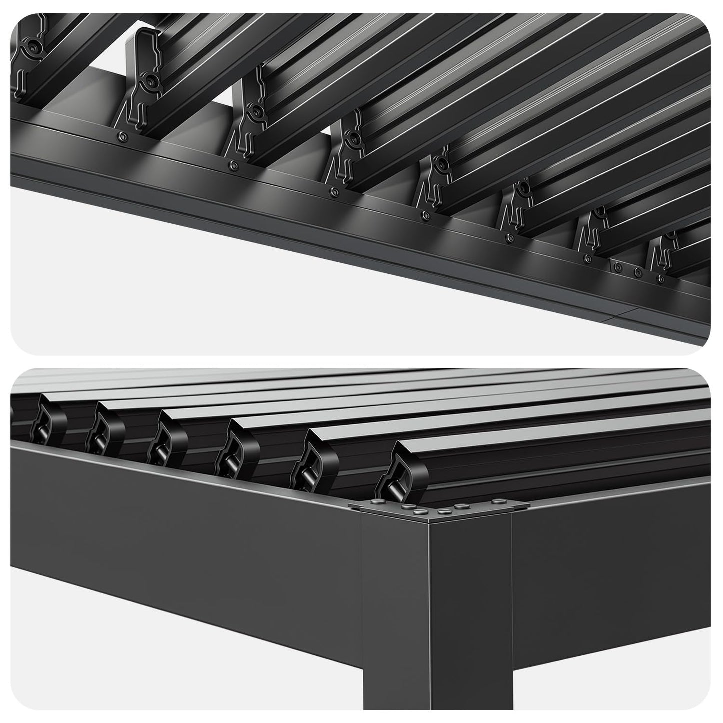 MELLCOM Louvered Pergola 12x20, Steel Aluminum Pergola with Adjustable Louvered Roofs, Outdoor Gazebo with Waterproof Curtains and Nets, Black