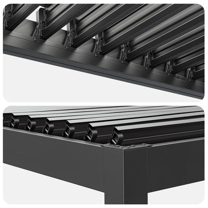 MELLCOM Louvered Pergola 12x20, Steel Aluminum Pergola with Adjustable Louvered Roofs, Outdoor Gazebo with Waterproof Curtains and Nets, Black