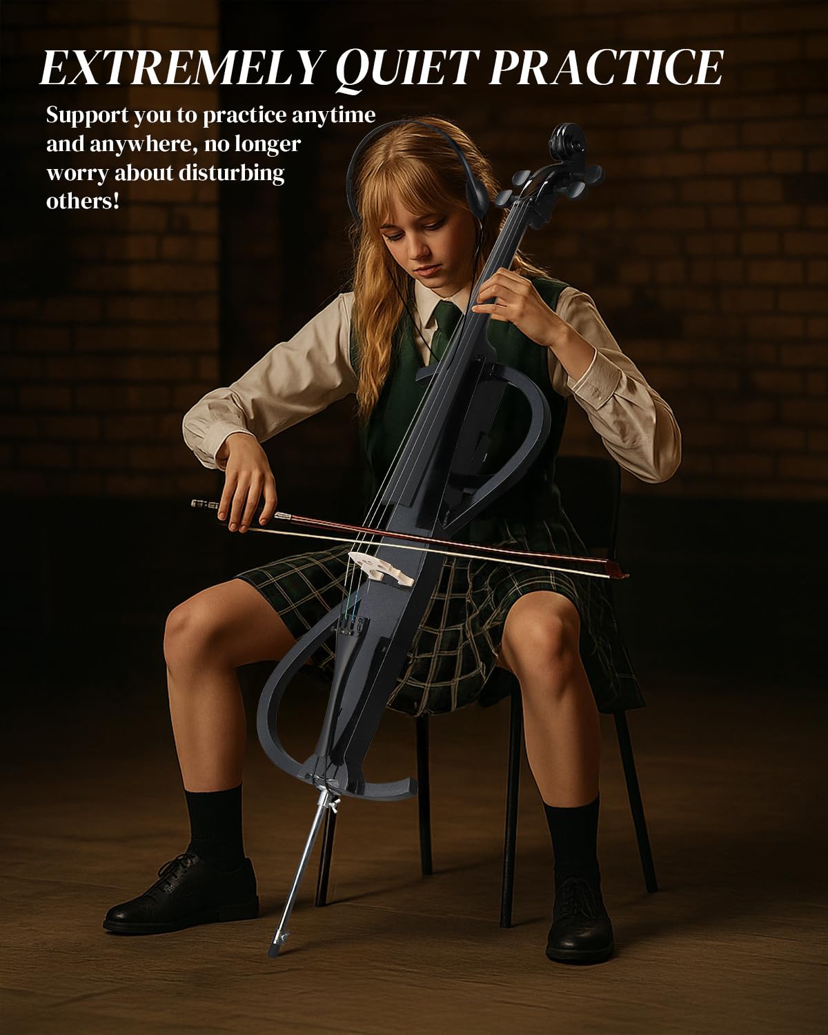 Ktaxon Electric Cello 4/4 Full Size Silent Cello with Portable Bag, Stereo Headphones, Premium Cable & Rosin, Professional Bow and Bridge for Adult Beginner(S Style)