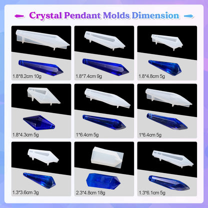 LET'S RESIN Resin Molds 18Pcs Pendulum Crystal Silicone Molds,Multi-Facet UV Resin Jewelry Molds for Quartz Crystals Pendants, Necklace