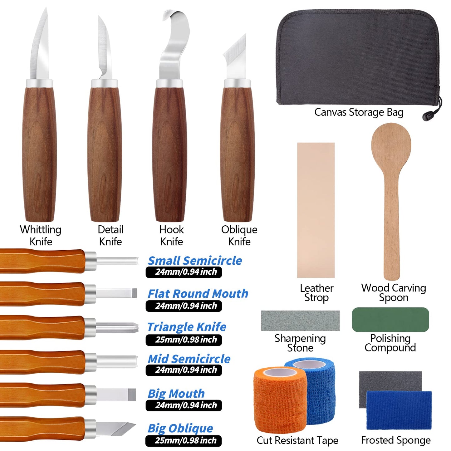 VIBRATITE Wood Carving Tools Kit, 19 PCS Wood Carving Knife Set with Spoon Blanks, Whittling Knife, Wood Whittling Kit for Beginners, Kids, Adults Woodworking DIY