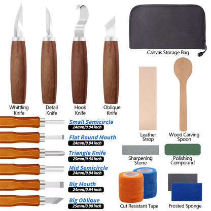 VIBRATITE Wood Carving Tools Kit, 19 PCS Wood Carving Knife Set with Spoon Blanks, Whittling Knife, Wood Whittling Kit for Beginners, Kids, Adults Woodworking DIY