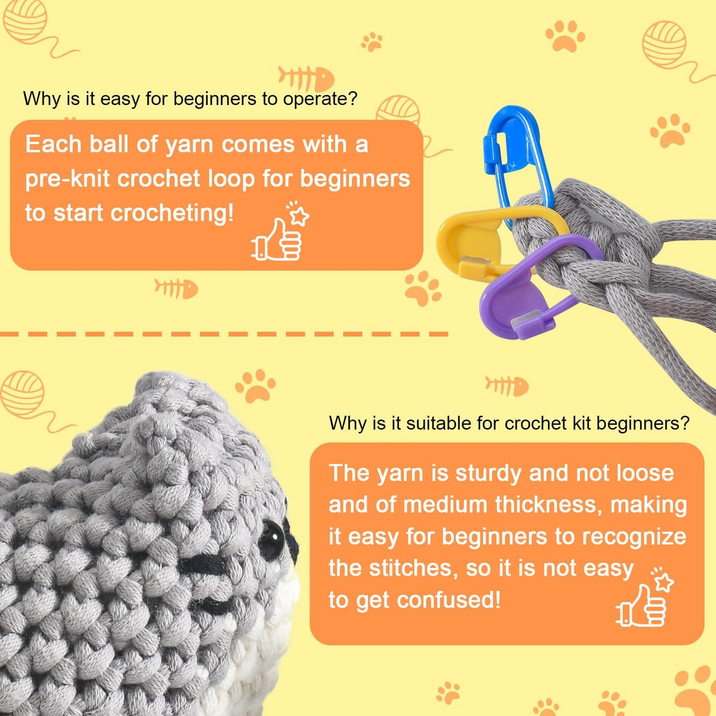 Zepiany Crochet Kit for Beginners, Crochet Cat Beginner Crochet Kit for Adults, Amigurumi Crochet Animals Cat Crafts Crochet Kits, Easy Knitting Kit Galentines Day