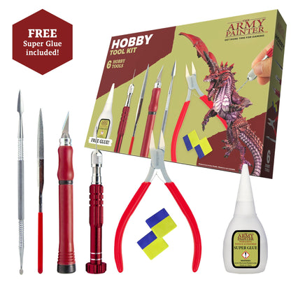 The Army Painter, Hobby Tool Kit with Glue & 6 tools: Drill incl. 3 bits, Hobby Knife, Side Cutter, Sculpting Tool & Green Stuff - Tools for Warhammer & DnD Modeling Plastic, Resin & Metal Miniatures