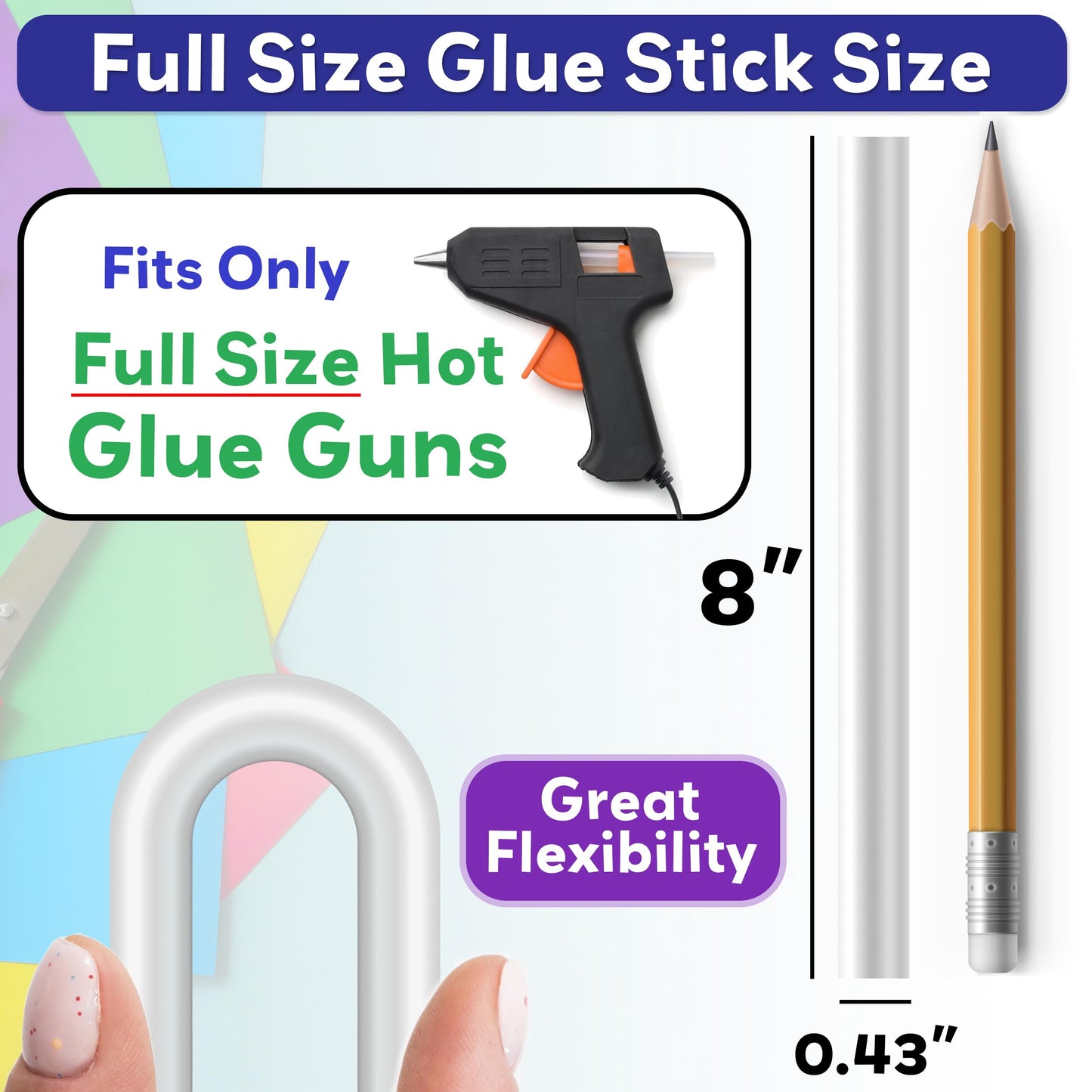 Innovative Haus Full Size Hot Glue Sticks Bulk 100 Pack - Fits Full Size Glue Guns, 8" x 0.43" - Craft, Bond, Create on Wood, Metal, Glass and More - Clear Large Stick