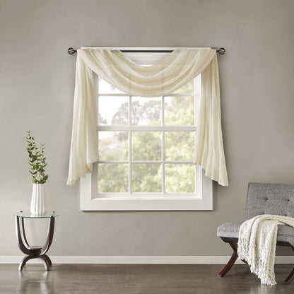 Madison Park Harper Sheer Bedroom Curtain - Modern Contemporary Window Panel for Kitchen, 42" x 144", Cream