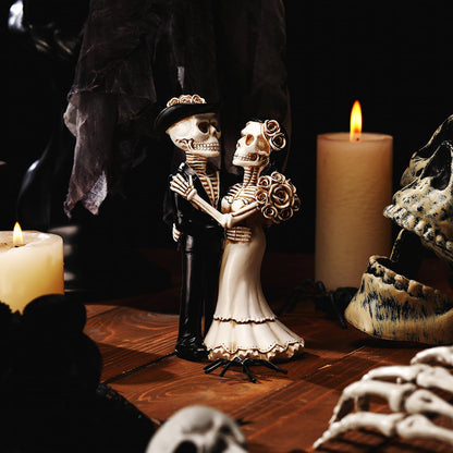 LemonRoad Day-of-the-Dead Couple Skeleton Decor Bride and Groom Skeleton Dia De Los Muertos Figurines Day of the Dead Decorations Halloween Gothic Wedding Cake Topper Decor(Standing)