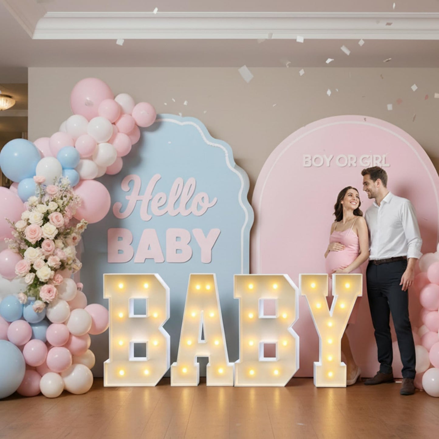 3FT Baby Marquee Letters, Large Light Up BABY Sign for Backdrop Baby Shower Decorations, 3 Feet Tall Big Light Up Letters for Girl Boy Gender Reveal Party Decor, Pre-Cut Foam Board Kit, 4 Pcs