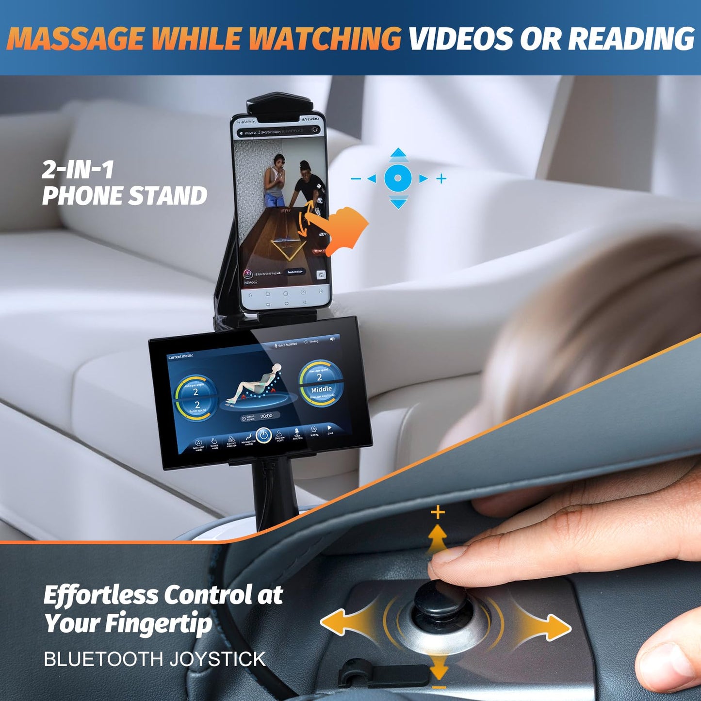 KTENTITO Massage Chair Full Body, 2026 Zero Gravity SL-Track Shiatsu Massage Chairs Recliner with AI Voice, LED Backlight Remote Control, Waist & Calf Heating Phone Controller and Holder G6 White Grey
