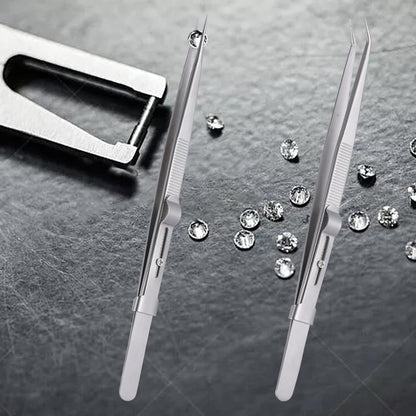 4 Pieces Diamond Tweezers Professional Jewelry Gem Tweezers Precision Tweezers Stainless Steel Pointed Tip Tweezers with Slide Locking and Gem Slot for jewelry making