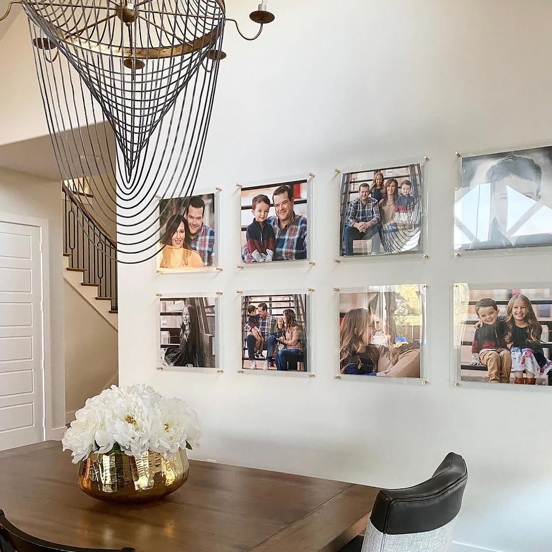 Wexel Art 20x20" Clear UV Grade Acrylic Floating Picture Frame Double Panel Photo Display with Silver Hardware for Hanging Contemporary Art and Images on Wall
