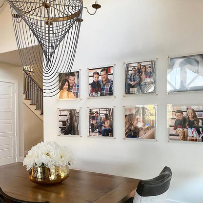 Wexel Art 20x20" Clear UV Grade Acrylic Floating Picture Frame Double Panel Photo Display with Silver Hardware for Hanging Contemporary Art and Images on Wall