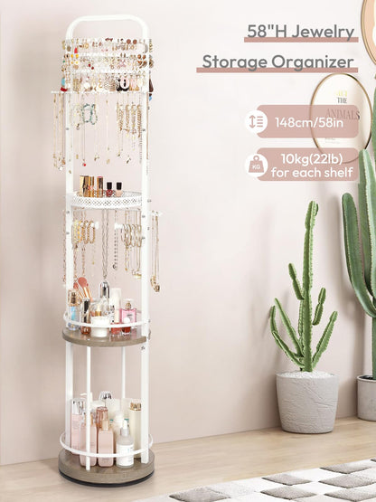 Jewelry Holder Organizer, Floor Jewelry Organizer with Earring Organizer Necklace Holder, Rotating Jewelry Stand Necklace Display Earring Storage, Large Hanging Jewelry Tree for Jewlery Bracelet Ring