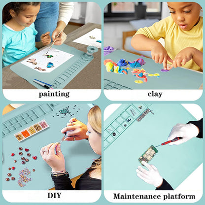 Patpot Silicone Craft Mat, 20"x 16"Painting mat Palette for Resin Casting Mold Mat, Nonstick Craft Sheet with Removable Cleaning Water Cup for Painting, Clay, Art, DIY Projects (Blue)