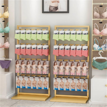 53in Underwear Display Stands, Metals, Freestanding Clothing Store Boutiques Retail Lingerie Garment Rack, Commercial Shelves, for Socks Bra Panties Scarves, 4 Layer(Black)