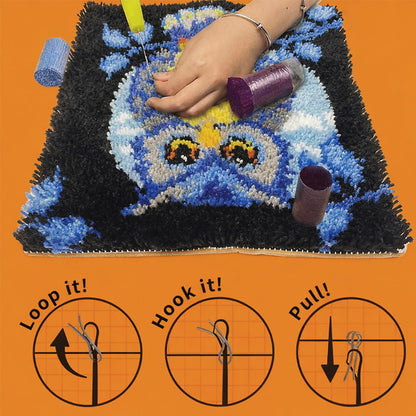 Manzapu Latch Hook Kits for Adults Beginner, 12x12 inch - 30x30 cm Cute Small Shaggy Rug Making Kits with Pre-Cut Yarn, Coded Canvas ＆ Crochet Hook Tool - Relaxing DIY Craft Gift