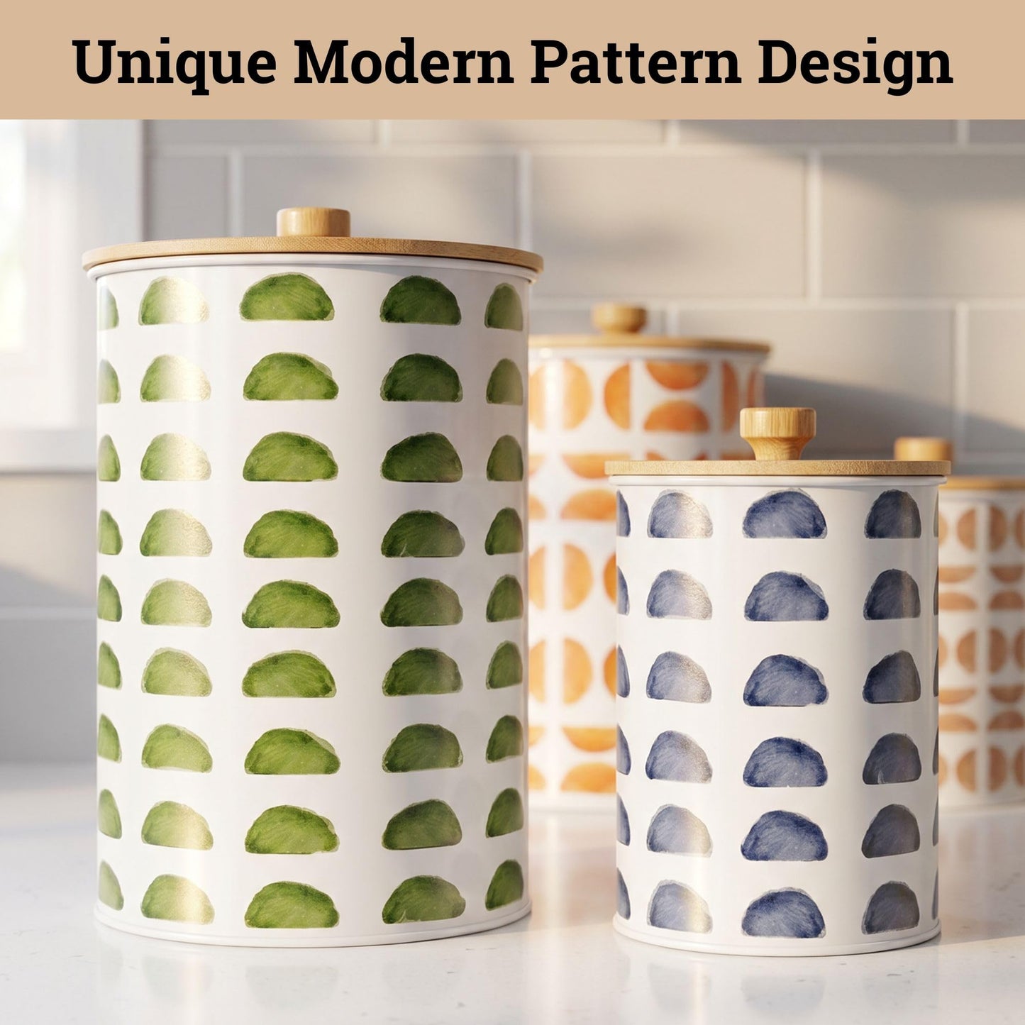 Kitchen Canisters for Countertop Set of 4 - Patterned Iron Kitchen Canisters with Airtight Lids - Flour Sugar Canister Set - Flour and Sugar Containers Farmhouse - Coffee Jar for Counter - White Jar