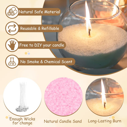 MECCANIXITY Pearled Sand Candles with 30 Pcs Wicks 14Oz / 400g Candle Beads Refillable Powder Sand Wax Making Kit for Thanksgiving Christmas Wedding Party DIY Home Crafts, Pink