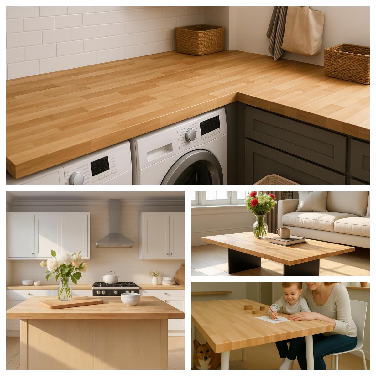 6ft Butcher Block Countertop–72" x 25" Solid Birch Wood DIY Countertop, Durable Counter Table Tops for Kitchen Island, Bar, Workshop, Laundry Counters Dining Room Tables 1.5" Thick Unfinished