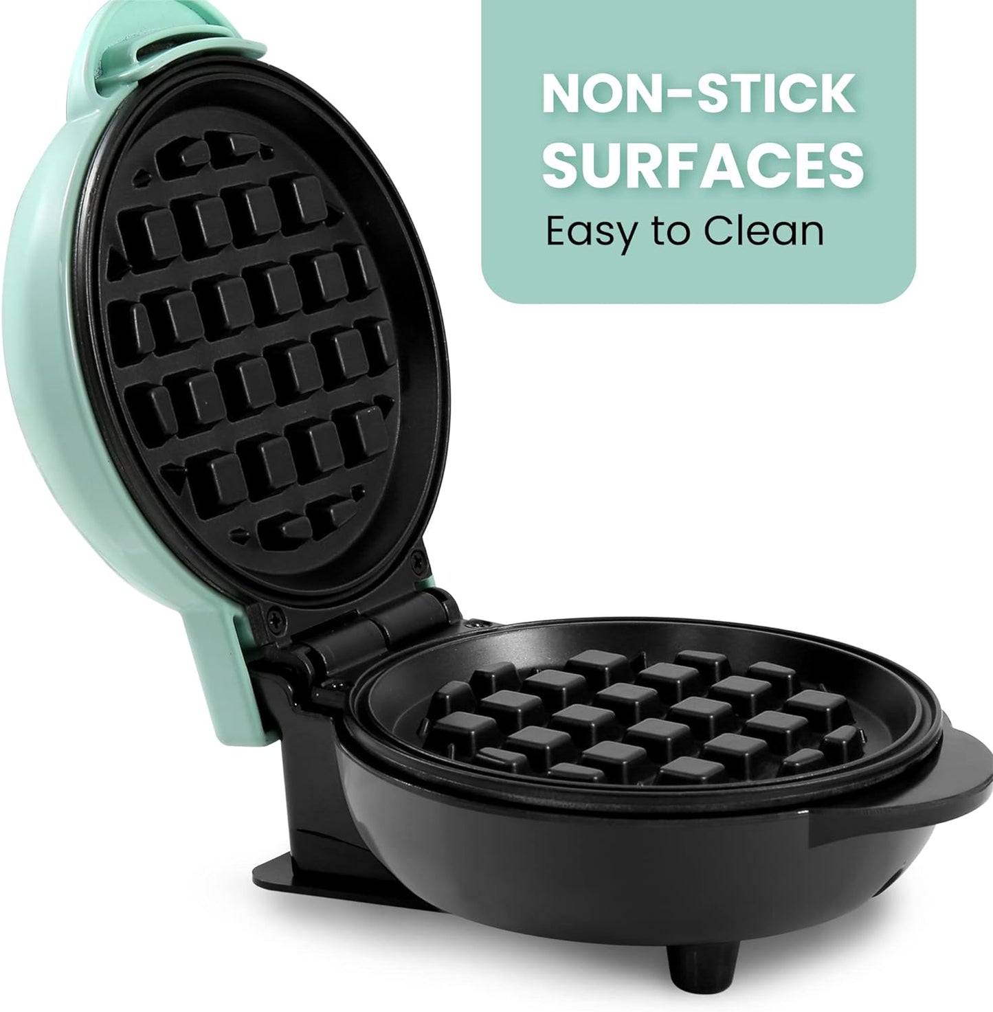 Elite Gourmet EWM013M# Mini Electric Waffle Maker, 5-inch Nonstick Cooking Surface for Belgian Waffles, Mint