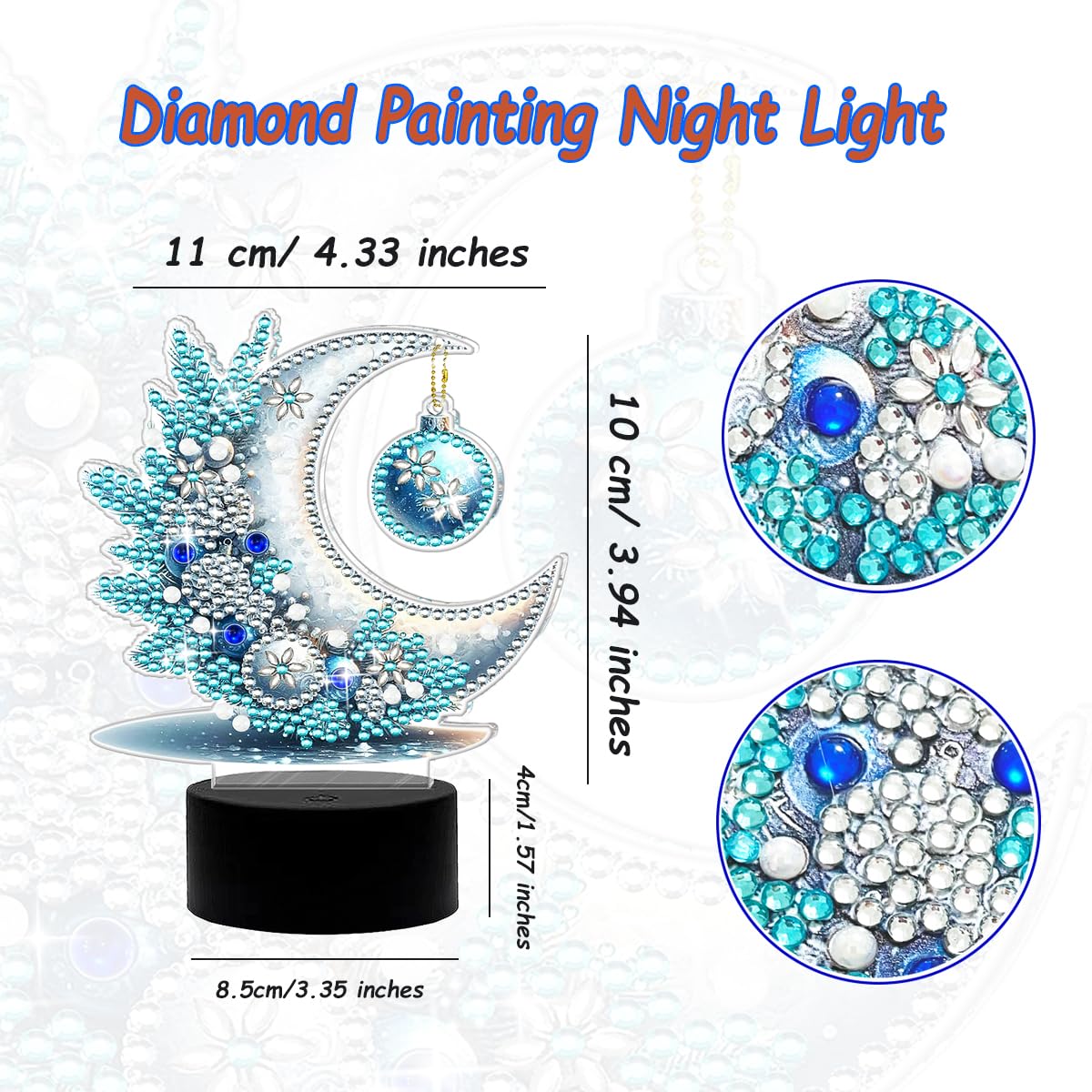 JBTM24 Diamond Art Night Light, Diamond Painting Desktop Ornaments for Adults, Gem Art Touch Lamp for Living Room Bedrooms, Desktop Bedside Luminous Ornaments Decorate (Moon)