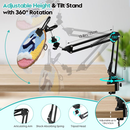 Embroidery Hoop Stand Adjustable Embroidery Stand Metal Embroidery Hoop Clamp Table Stand Suitable for Embroidery Hoops and Phone or Ipad(Black)