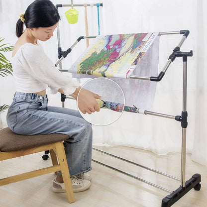ELUKHT Adjustable Embroidery Stand with Pulley, 360°Rotated Needlework Floor Frame, Standing Embroidery Lap Table, Cross Stitch Craft Stand for Art Craft Sewing Holder