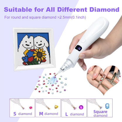 Cordless Electric Diamond Painting Pen Vacuum Diamond Art Pens No Wax Needed Diamond Painting Accessories Pen for DIY Art Beginners (White)