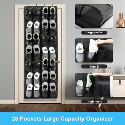28 Closet Over the Door Shoe Organizer Mesh Pockets Hanging Shoes storage Shoe Rack for Entryway Bedroom Bathroom