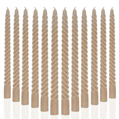 Mocha Beige Taper Candles Stick Brown Spiral Taper Candles-Set of 12 for Fall Decoration Weddings Party Church-Unscented Candles,10inch(F-Mocha Beige)