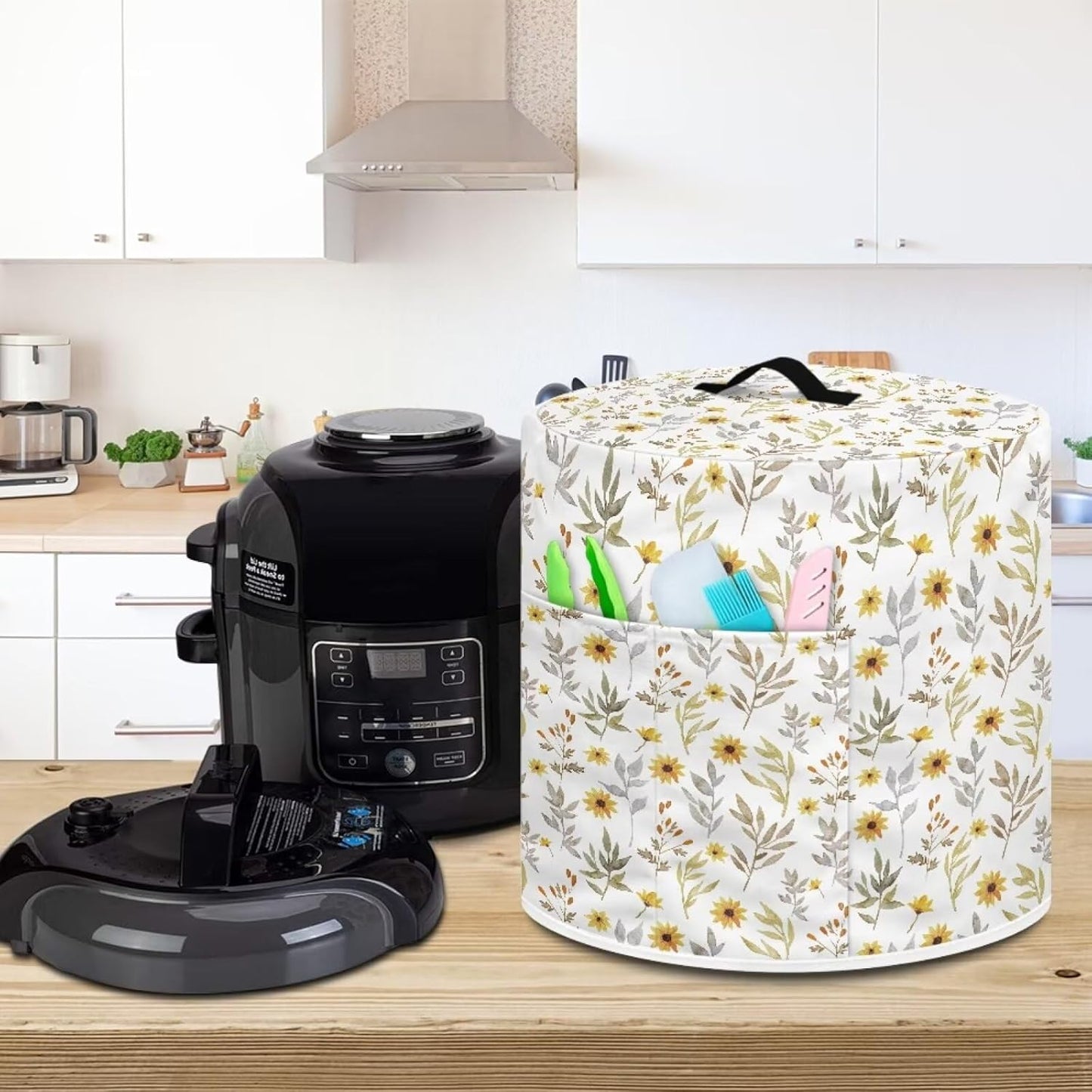 Floral Art Print Dust Cover for 8 Quart Round Pressure Cooker, Home Decor Accessories for Small Kitchen Appliance