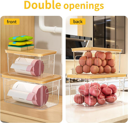 2 Pack FELIZHOUSE Trash Bag Holder with Bamboo Lid, Stackable Garbage Bag Dispenser Under Sink , Storage Organizer