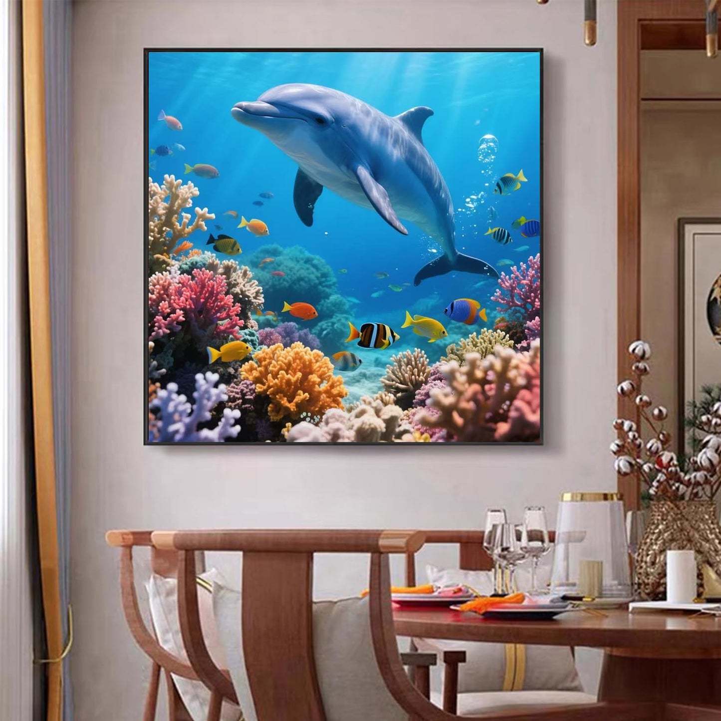 Lvmuu Sea Dolphin Diamond Art Kits for Adults, 5D DIY Full Drill Square Diamonds Painting Kit for Beginners Paint By Numbers Dot Shiny Beads Gem Art Craft Home Decor 16x16in