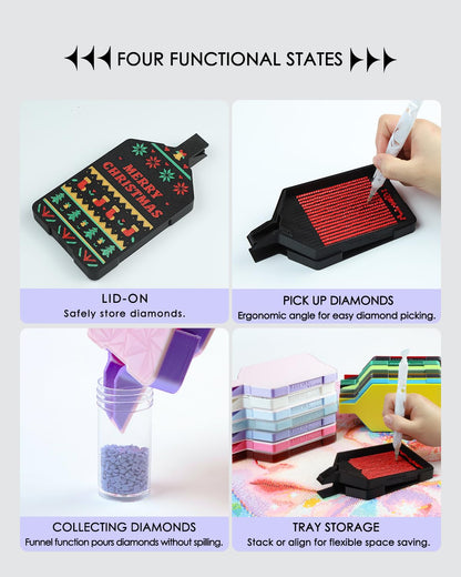 Foreveryoung Mulled Diamond Art Tray with Lid – Bi-Tonal Diamond Painting Accessories & Storage Tool for 5D Diamond Art Beads, Berry Ice Cube