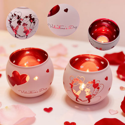 Heart Glass Tea Light Candle Holders, Votive Tealight Holder Table, Love Centerpiece Decorations for Valentines Wedding Party Decor (Pink-2)