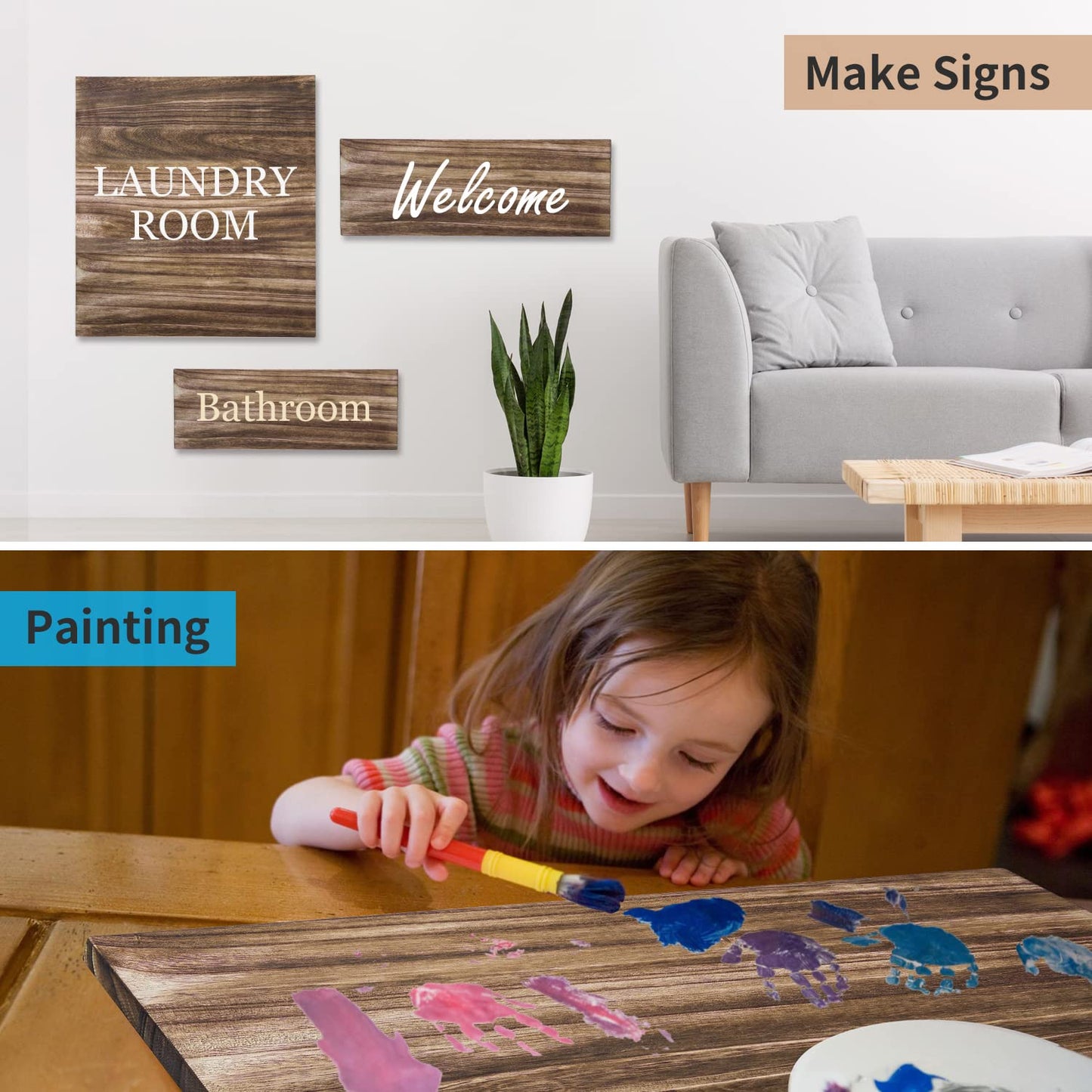 Multifunction Unfinished Wood, Wood for Crafts, Signs, Wall Decorations, Storage Shelves, 16.5" x 5.9" x 0.59", Set of 3, Carbonized Black, Blank Wood Signs for Front Door